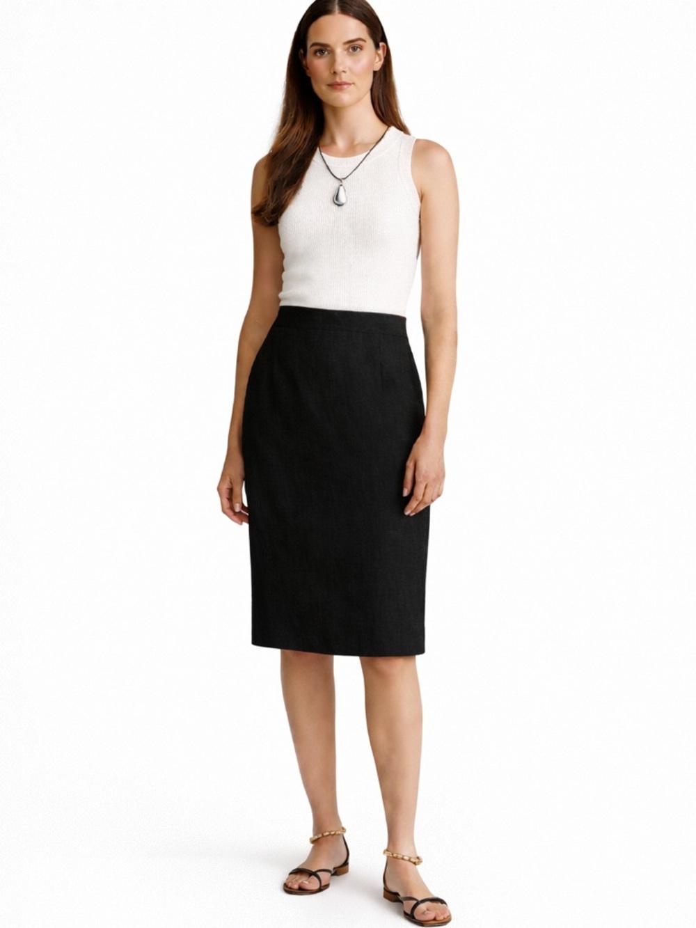 Linen and Cotton Pencil Skirt Size 10 Vintage Sag Harbor Black